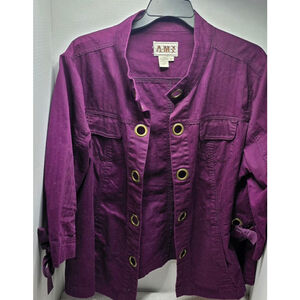 Women's AMX Plus Size 3X Purple Utility Jacket with Gold Grommets